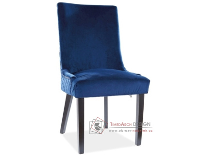 IVONA VELVET, jídelní čalouněná židle, černá / látka granátově modrá