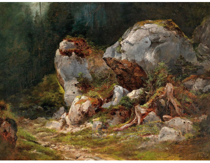 A-1120 Neznámý autor - Lesní stezka se skalami a pařezem