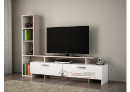 Şimal TV stolek s regálem, bílá / dub Cordoba