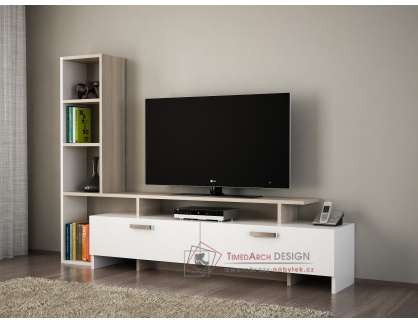Şimal TV stolek s regálem, bílá / dub Cordoba