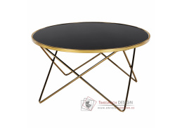 ROSALO, konferenční stolek pr. 85cm, gold chrom zlatá / černé sklo