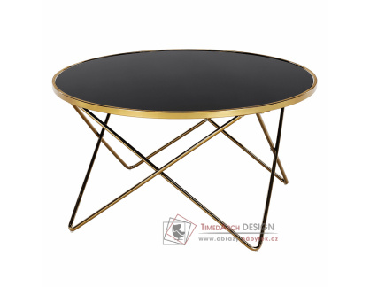 ROSALO, konferenční stolek pr. 85cm, gold chrom zlatá / černé sklo