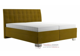 SARA, čalouněná postel 160x200cm, látka žlutozelená / matrace IVANA PLUS