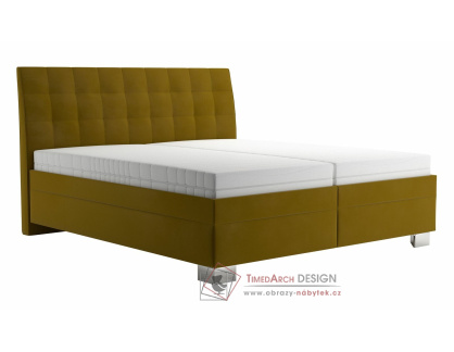 SARA, čalouněná postel 160x200cm, látka žlutozelená / matrace IVANA PLUS