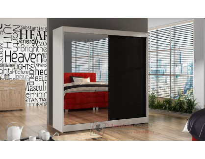 BAJA I, šatní skříň s posuvnými dveřmi 200cm, bílá / černá / zrcadlo