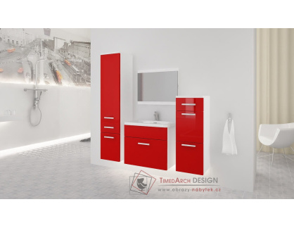LORA A, koupelnová sestava nábytku, bílá / červený lesk