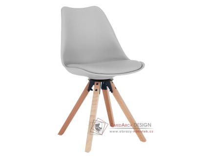 ETOSA, jídelní otočná židle, buk / plast + ekokokůže světle šedá