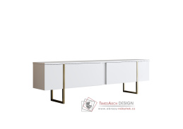 LUXE, televizní stolek 2-dveřový, zlatá / bílá