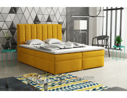 LUCINI BOX, boxspringová postel 180x200cm, látka Bluevel 68 hořčicově žlutá