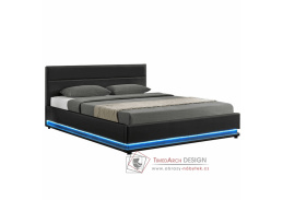 BIRGET NEW, čalouněná postel s RGB LED osvětlením 180x200cm, ekokůže černá