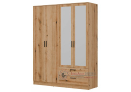 MONTANA, šatní skříň 4-dveřová se 2-mi zásuvkami 160cm, dub evoke / zrcadla