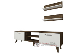 KORMAT, televizní stolek 2-dveřový s poličkami, ořech / bílá