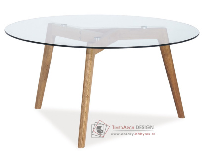 OSLO L2, konferenční stolek pr. 80cm, dub / čiré sklo