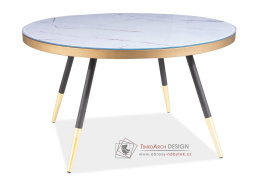 VEGA B, konferenční stolek pr. 80cm, černá + zlatá / sklo s efektem mramoru