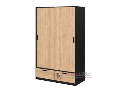 LINCOLN, šatní skříň 2-dveřová se 2-mi zásuvkami 121cm, černá / jackson hickory
