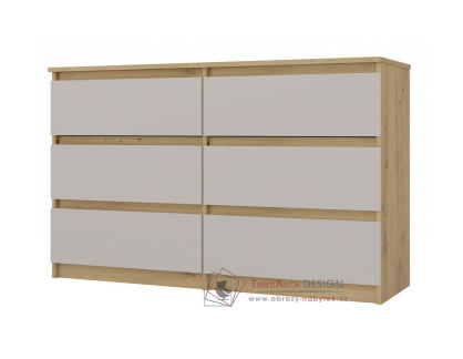 MALVÍNA M6, komoda se 6-ti zásuvkami 120-30cm, dub artisan / kašmír