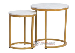 BOLA, konferenční stolek - sada 2ks, zlatá / bílý mramor