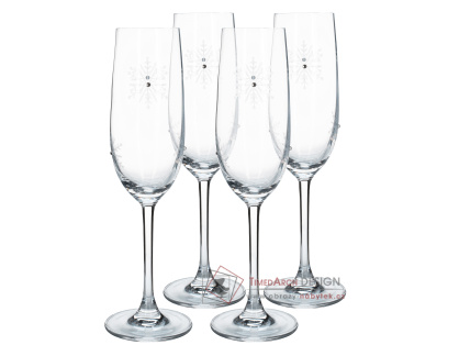 SNOWFLAKE CHAMPAGNE, sklenice na šampaňské 230ml - sada 4 ks, sklo s krystaly