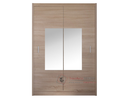 MADRYT, šatní skříň s posuvnými dveřmi 150cm, dub sonoma / zrcadla