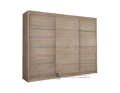 MERINA, šatní skříň s posuvnými dveřmi 250cm, dub sonoma / šedá