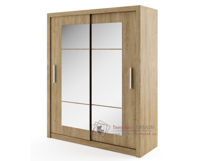 IDEA 02, šatní skříň s posuvnými dveřmi 180cm, dub shetland / zrcadlo