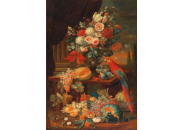 DDSO-4391 Heinrich Christoph Pickhardt - Zátiší s květinami, ovocem a papouškem
