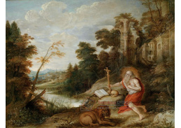 KO III-139 Frans Francken - Svatý Jeroným a lev v krajině se zříceninou