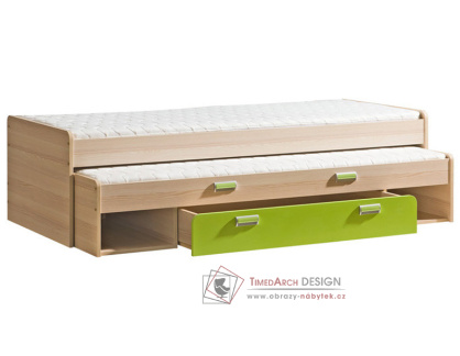 LIMO L16, postel s přistýlkou a ÚP, jasan coimbra / zelená
