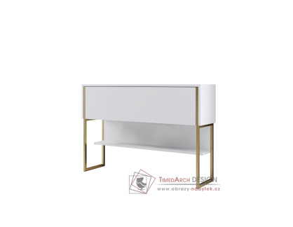 LUXE, konzolový stolek se skříňkou, zlatá / bílá