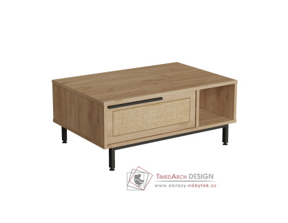NACOZARI, konferenční stolek 90x60cm, dub / jutový vzor