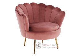 NOBLIN, čalouněné křeslo ve stylu Art-deco, zlatá / látka velvet růžová