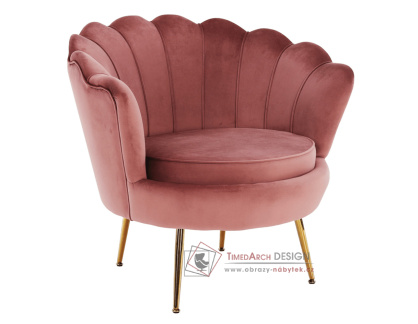 NOBLIN, čalouněné křeslo ve stylu Art-deco, zlatá / látka velvet růžová