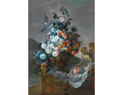 XV-344 Claudot de Nancy - Zátiší z květin a ovoce s opicí