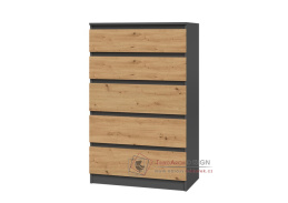 MALVÍNA M5, komoda s 5-ti zásuvkami 70-40cm, antracit / dub artisan