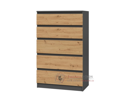 MALVÍNA M5, komoda s 5-ti zásuvkami 70-40cm, antracit / dub artisan