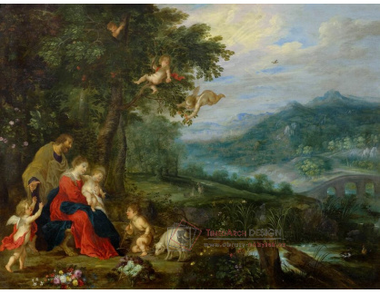 A-7010 Jan Brueghel a Pieter Van Avont - Svatá rodina na útěku do Egypta s anděly v krajině