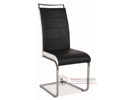 H-441, jídelní čalouněná židle, chrom / ekokůže černá + bílá