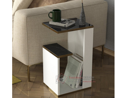 PEDRO, odkládací příruční stolek 35x29,5cm, bílá / marble