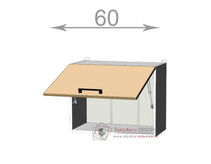 horní vysoká výklopná skříňka š.60, v.46, Kaiser W6046, bílá/cappuccino lesk