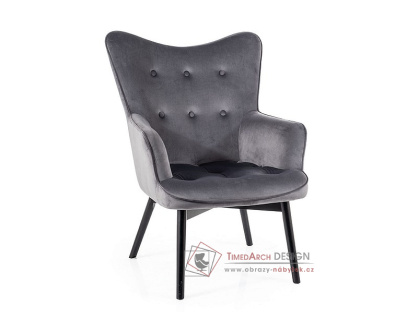 KLARA, čalouněné křeslo, černá / látka velvet Bluvel 14 šedá