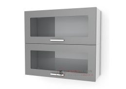 NATANYA, horní kuchyňská skříňka prosklená KL802W, bílá / červený lesk