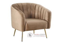BAGY, designové křeslo, gold chrom zlatý / látka velvet hnědá