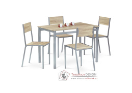 HARVEY SON, jídelní set 1+4, stříbrný lak / dub sonoma