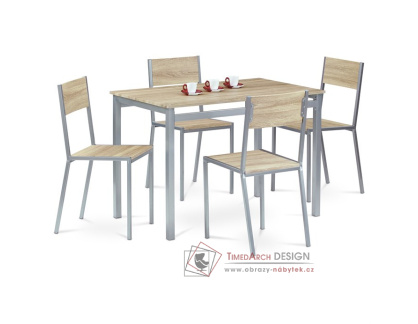 HARVEY SON, jídelní set 1+4, stříbrný lak / dub sonoma