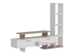 MELROSE, televizní stolek 2-dveřový s regálem, bílá / dub cordoba