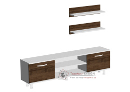 BALSA, televizní stolek 2-dveřový s poličkami, bílá / ořech