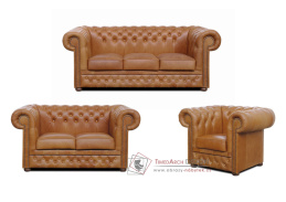 CHESTERFIELD LORD, sedací souprava 3+2+1, kůže koňak