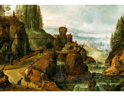 A-2326 Joos de Momper a Sebastiaen Vrancx - Horská krajina s vodopádem a postavami před přístavem