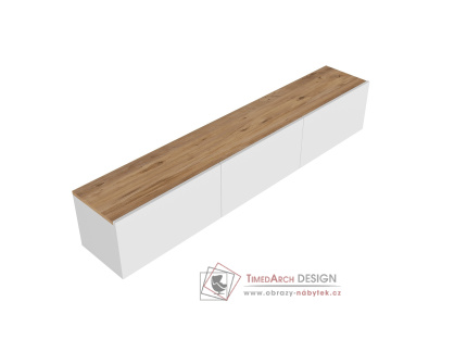 WEST, závěsný televizní stolek 3-dveřový, bílá / borovice Atlantic