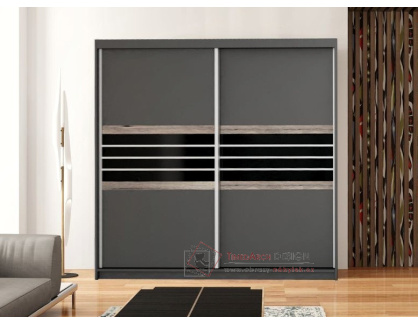 TURYN, šatní skříň s posuvnými dveřmi 203cm, láva / černá